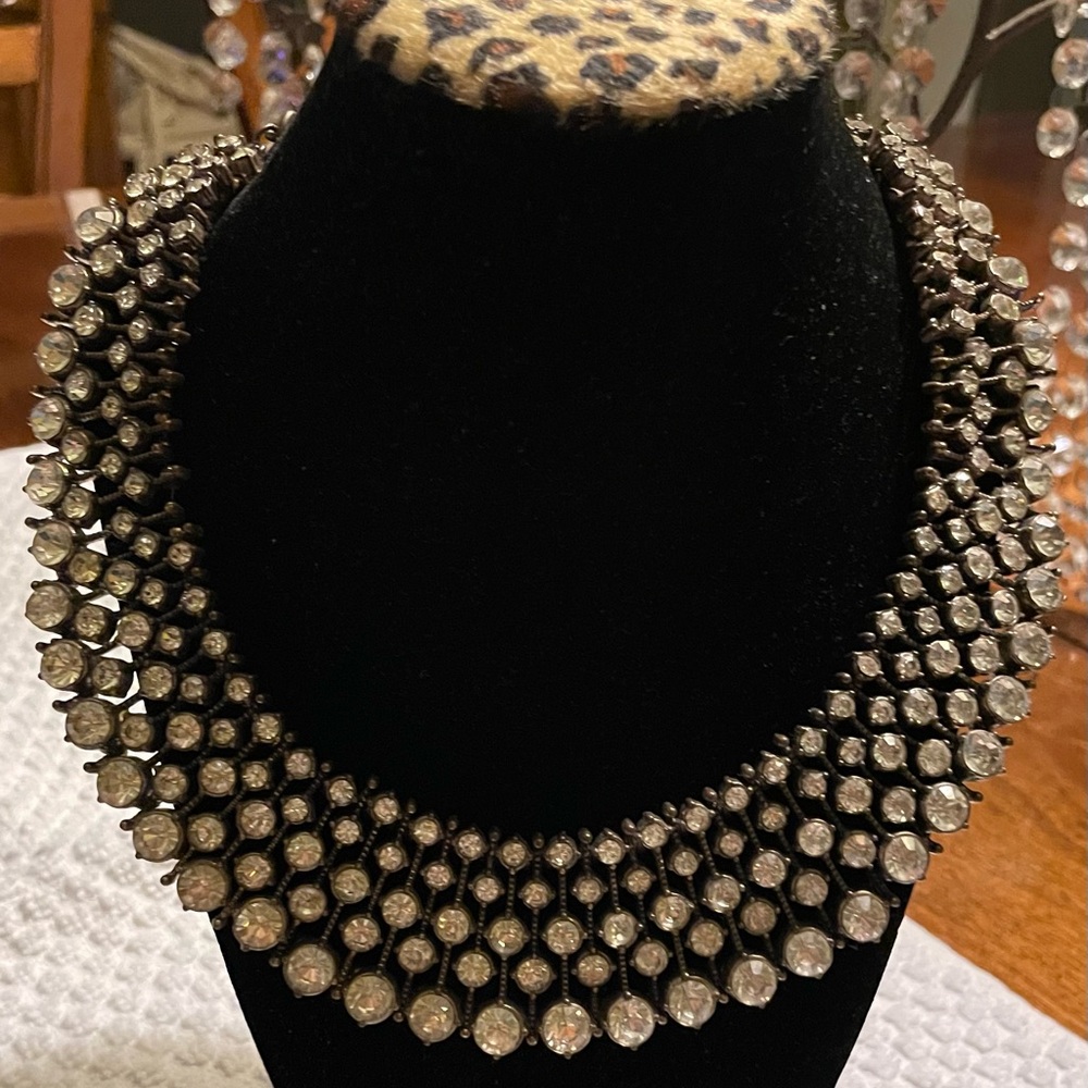 Zara Crystal Rhinestone Diamante Statement Necklace Elegant Gold Bronze
